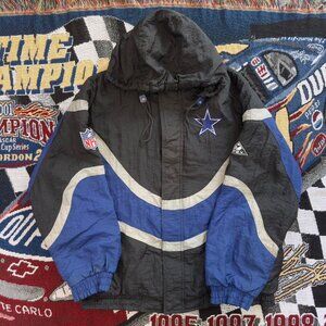 Vintage 90s NFL Dallas Cowboys Apex One Pro Line Jacket Mens L Black Blue Coat
